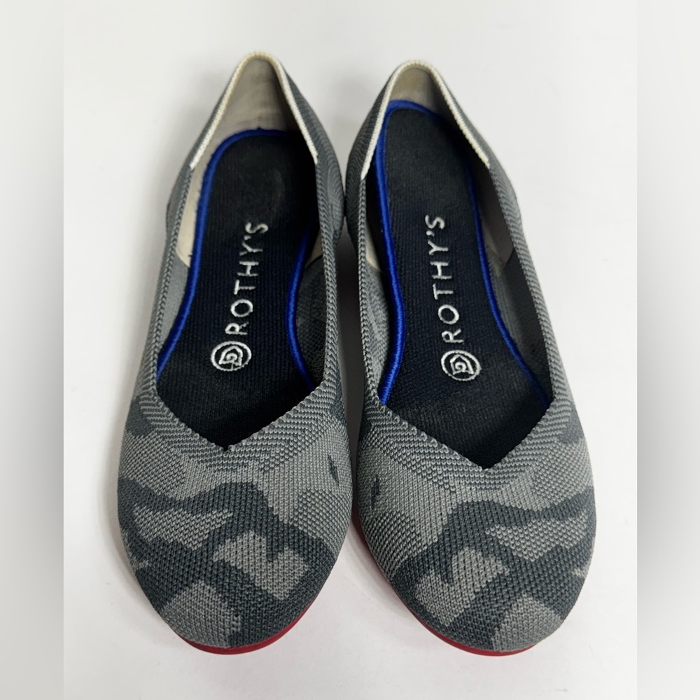 Rothy's The Flat Retired Gray Camo Red Bottom Round Toe Ballet Flats Size 7
